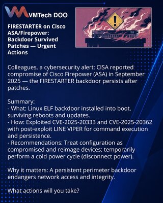 FIRESTARTER na Cisco ASA/Firepower: bekdor je preživeo zakrpe — hitne mere