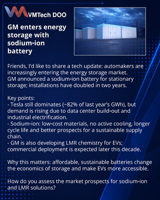 GM izlazi na tržište energočuvanja sa natrij‑ionskom baterijom
