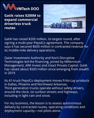 Gatik получила $200 млн на расширение беспилотных грузовых перевозок