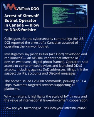 Arrest of Kimwolf Botnet Operator in Canada — Blow to DDoS‑for‑hire