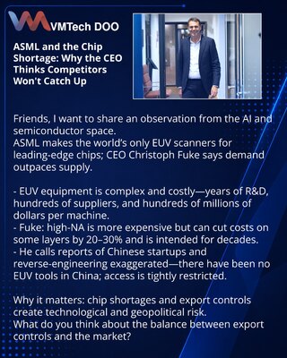 ASML i manjak čipova: zašto CEO misli da konkurenti neće stići