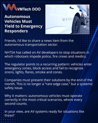 Autonomous Vehicles Must Yield to Emergency Responders