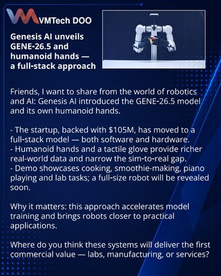 Genesis AI predstavio GENE-26.5 i humanoidne ruke — full‑stack pristup