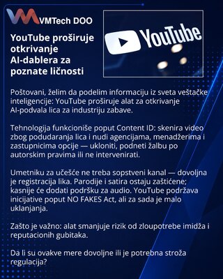 YouTube proširuje otkrivanje AI-dablera za poznate ličnosti