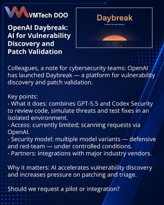 OpenAI Daybreak: AI za otkrivanje ranjivosti i proveru zakrpa