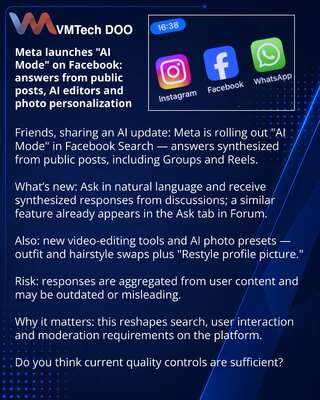 Meta запустила «AI Mode» на Facebook: ответы из публичных постов, AI-редакторы и персонализация фото