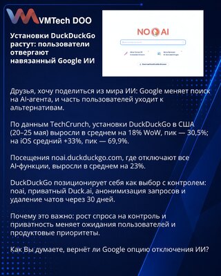 Установки DuckDuckGo растут: пользователи отвергают навязанный Google ИИ