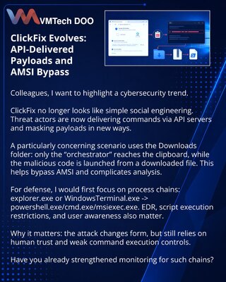 ClickFix эволюционирует: API-выдача payload и AMSI bypass