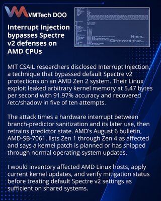 Interrupt Injection обходит защиту Spectre v2 на процессорах AMD и Intel