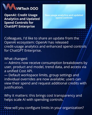 OpenAI: analitika korišćenja kredita i ažurirane kontrole troškova za ChatGPT Enterprise