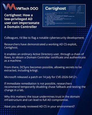 Certighost: kako niskoprioritetni korisnik AD može da se predstavi kao Domain Controller