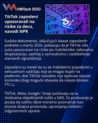 Sudska dokumenta otkrivaju upozorenja TikTok zaposlenih o bezbednosti dece