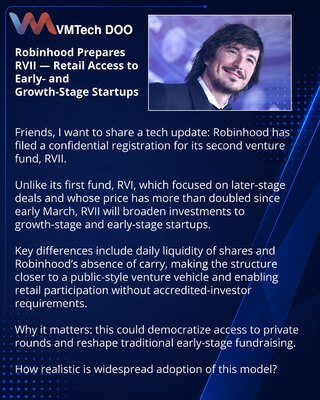 Robinhood готовит RVII — доступ ретейла к early- и growth-стартапам