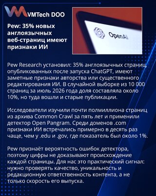 Pew: признаки ИИ обнаружены на 35% веб-страниц после запуска ChatGPT