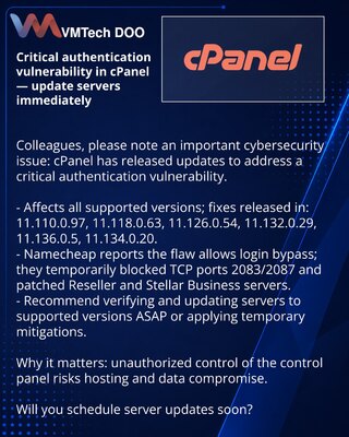 Критическая уязвимость аутентификации в cPanel — обновите серверы немедленно