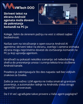Skriveni tekst na ekranu Android agenata može dovesti do pokretanja komandi na PC-ju
