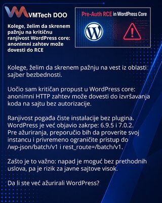 Коллеги, хочу обратить внимание на критическую уязвимость WordPress core: anonymous запрос может привести к RCE