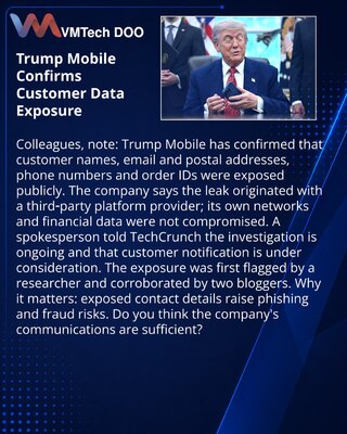 Trump Mobile potvrdio curenje ličnih podataka klijenata