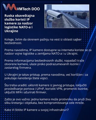 Ruska obaveštajna služba koristi IP kamere za nadzor logistike NATO-a i Ukrajine