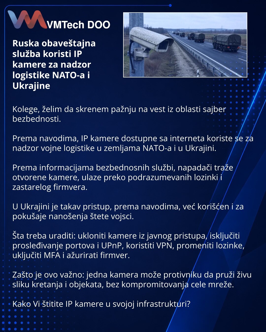 Ruska obaveštajna služba koristi IP kamere za nadzor logistike NATO-a i Ukrajine