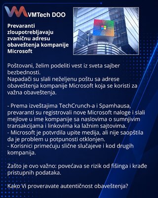 Prevaranti zloupotrebljavaju zvaničnu adresu obaveštenja kompanije Microsoft