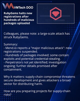 RubyGems приостановил регистрацию после загрузки сотен вредоносных пакетов