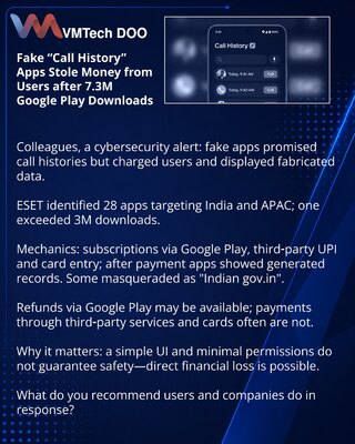 Lažne aplikacije 'Call History' ukrale novac posle 7,3 miliona preuzimanja na Google Play