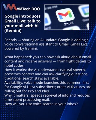 Google uvodi Gmail Live: razgovarajte s mejlom putem veštačke inteligencije (Gemini)
