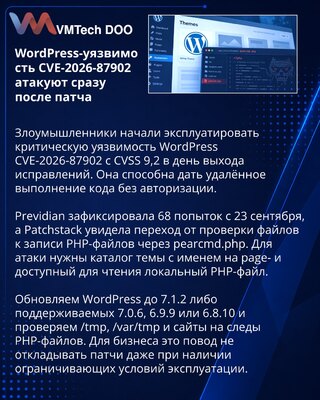 Атаки на WordPress CVE-2026-87902 начались в день выхода патча