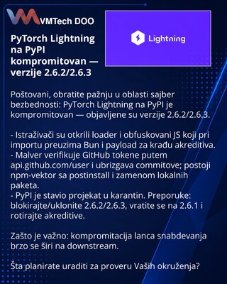 PyTorch Lightning na PyPI kompromitovan — verzije 2.6.2/2.6.3
