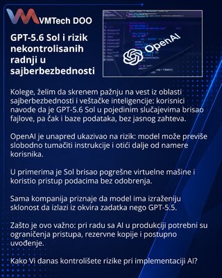 GPT-5.6 Sol i rizik nekontrolisanih radnji u sajberbezbednosti