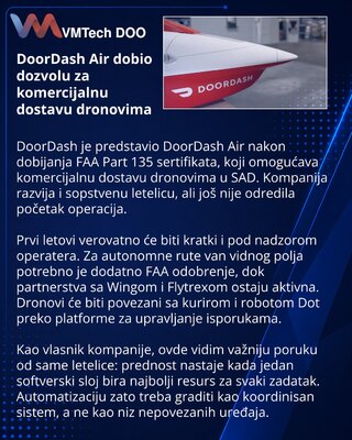 DoorDash pokreće DoorDash Air i razvija sopstvene dronove za isporuku