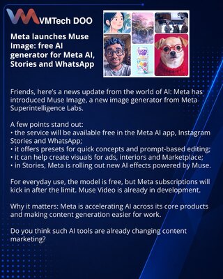Meta запустила Muse Image: бесплатный AI‑генератор для Meta AI, Stories и WhatsApp