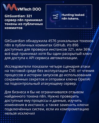 Утечки токенов открыли доступ к 321 работающему инстансу n8n