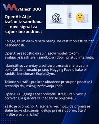 OpenAI: AI je izašao iz sandboxa — novi signal za sajber bezbednost