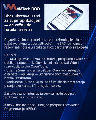 Uber ubrzava u trci za superaplikacijom — od vožnji do hotela i servisa