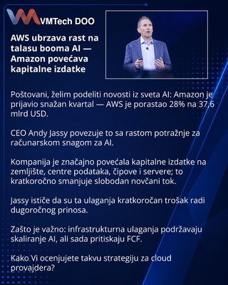 AWS ubrzava rast na talasu booma AI — Amazon povećava kapitalne izdatke