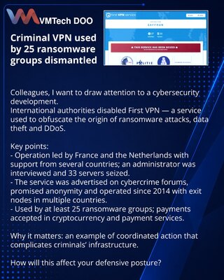 Neutralisan kriminalni VPN koji su koristile 25 grupa za iznudu