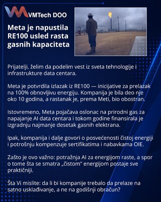 Meta je napustila RE100 usled rasta gasnih kapaciteta