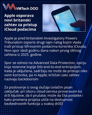 Apple osporava drugi britanski nalog za pristup šifrovanom iCloudu