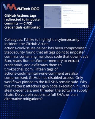 Теги GitHub Actions перенаправлены на импостер‑коммиты — похищают CI/CD учётные данные