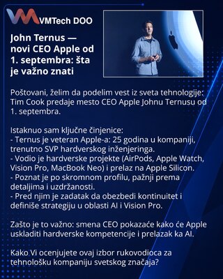 John Ternus — novi CEO Apple od 1. septembra: šta je važno znati