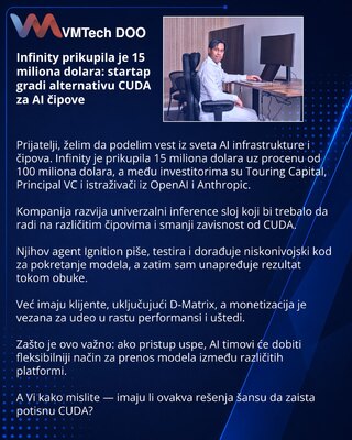 Infinity prikupila je 15 miliona dolara: startap gradi alternativu CUDA za AI čipove