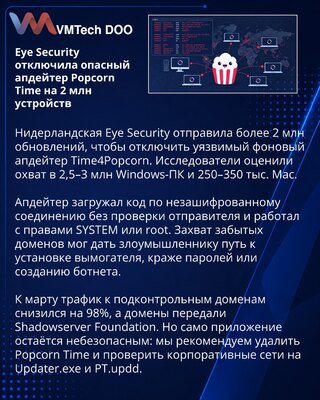 Eye Security disables Time4Popcorn updater on over 2 million devices