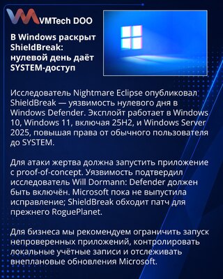 ShieldBreak Windows zero-day bypasses earlier Defender fix