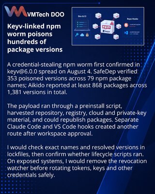 Червь из keyv@6.0.0 заразил сотни npm-пакетов и оставил хуки в редакторах
