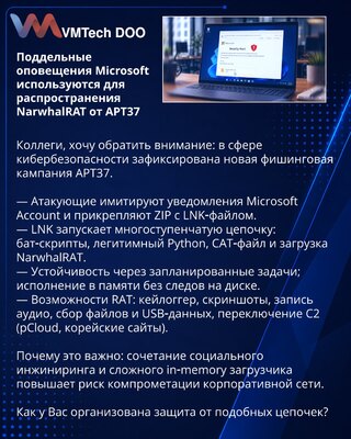Fake Microsoft alerts used to deliver NarwhalRAT by APT37