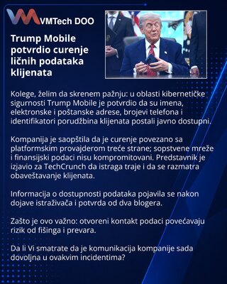Trump Mobile potvrdio curenje ličnih podataka klijenata