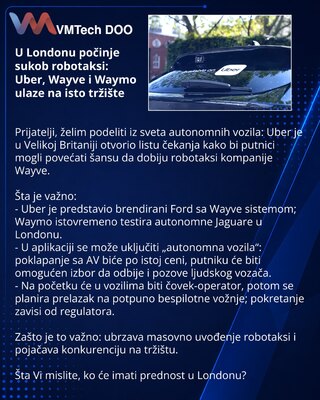 U Londonu počinje sukob robotaksi: Uber, Wayve i Waymo ulaze na isto tržište