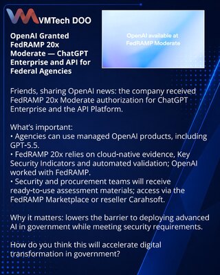 OpenAI dobio FedRAMP 20x Moderate — ChatGPT Enterprise i API za državne organe